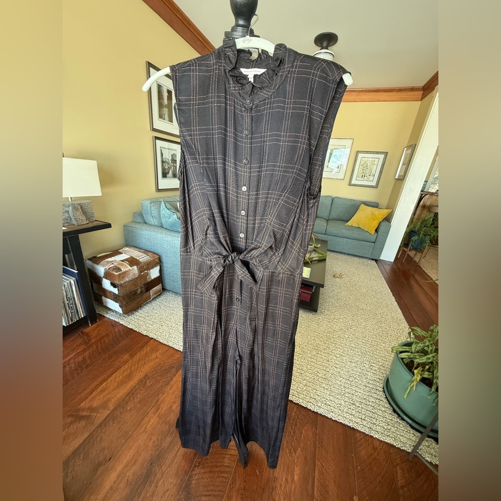 Rebecca Taylor silk mix jumpsuit with front button up & waist ties, size 10